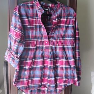 Lands End Petite Plaid Quarter Button Down
